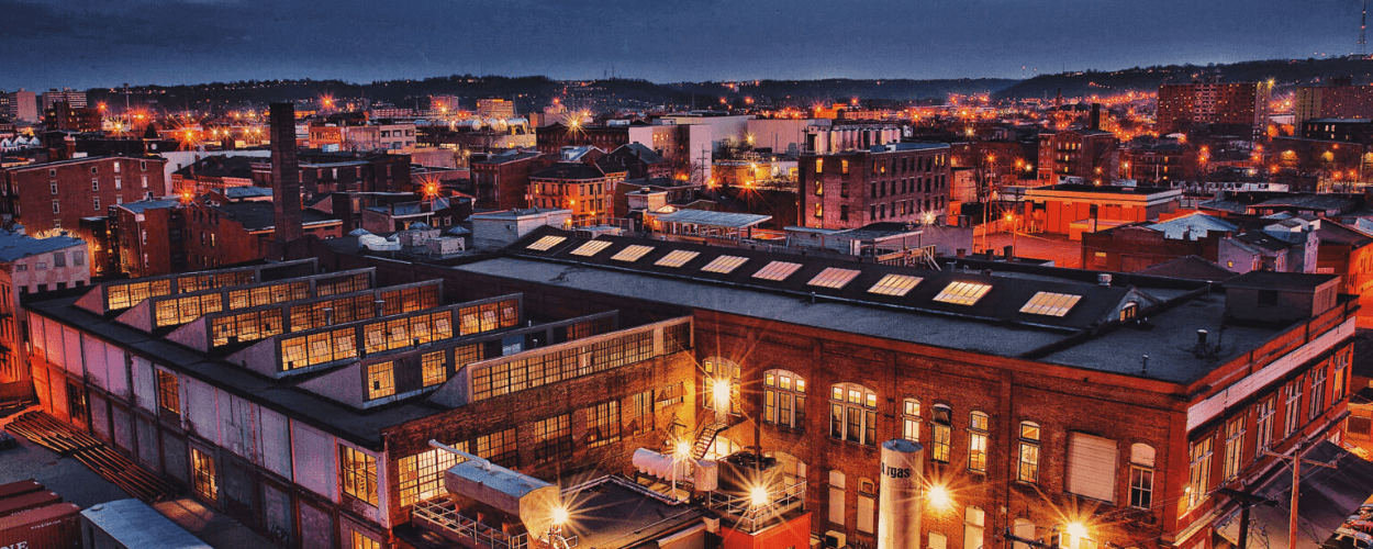 rhinegeist brewery at nightime cincinnati