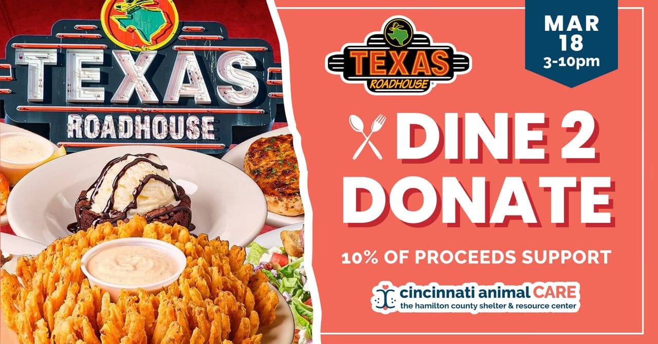 dine to donate texas roadhouse milford event graphic support cincinnati aniaml care