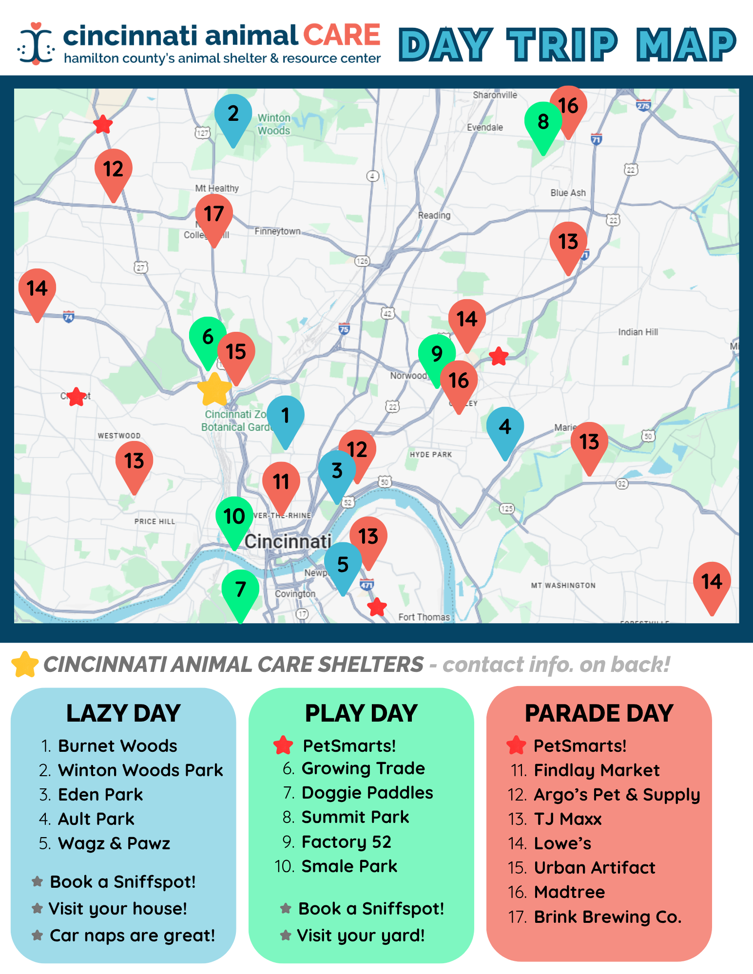 cincinnati animal care foster daytrip map