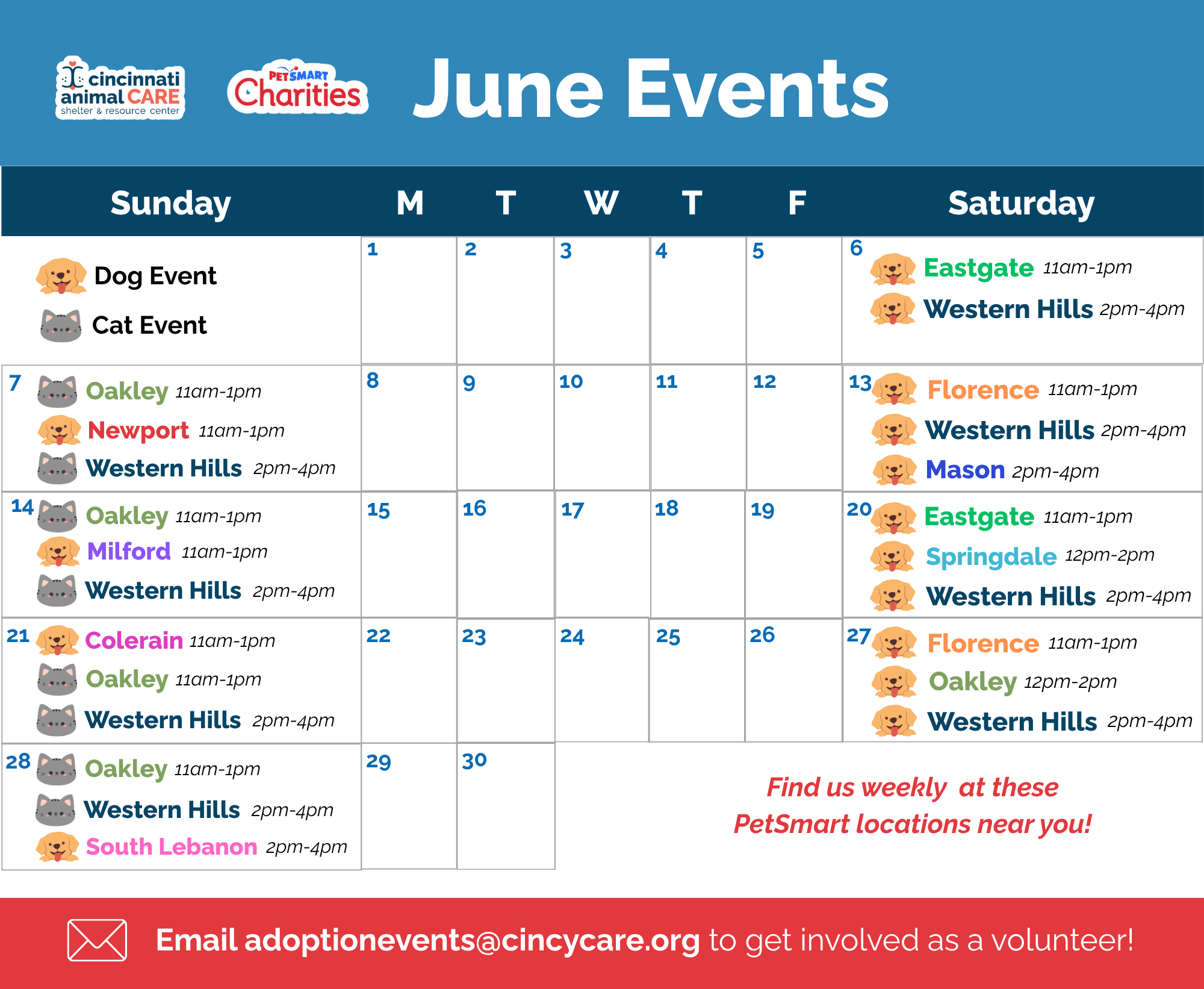 calendar of adoptions events at local petsmarts cincinanti animal care