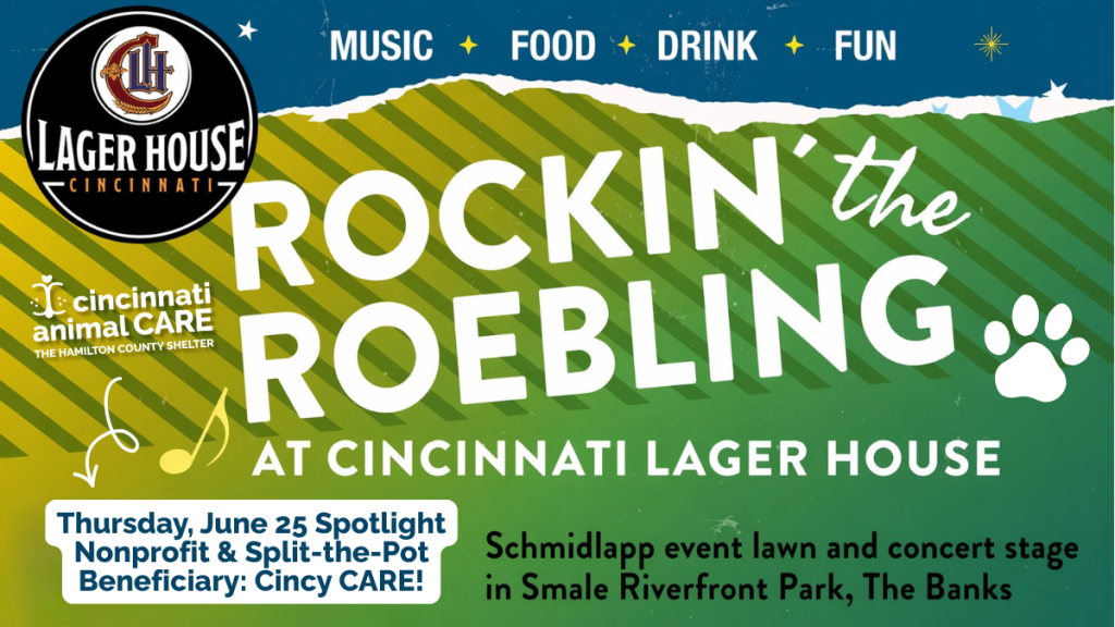Rockin the Roebling Facebook Event graphic showing cincinnati animal care at nonprofit spotlight on june 25 2026