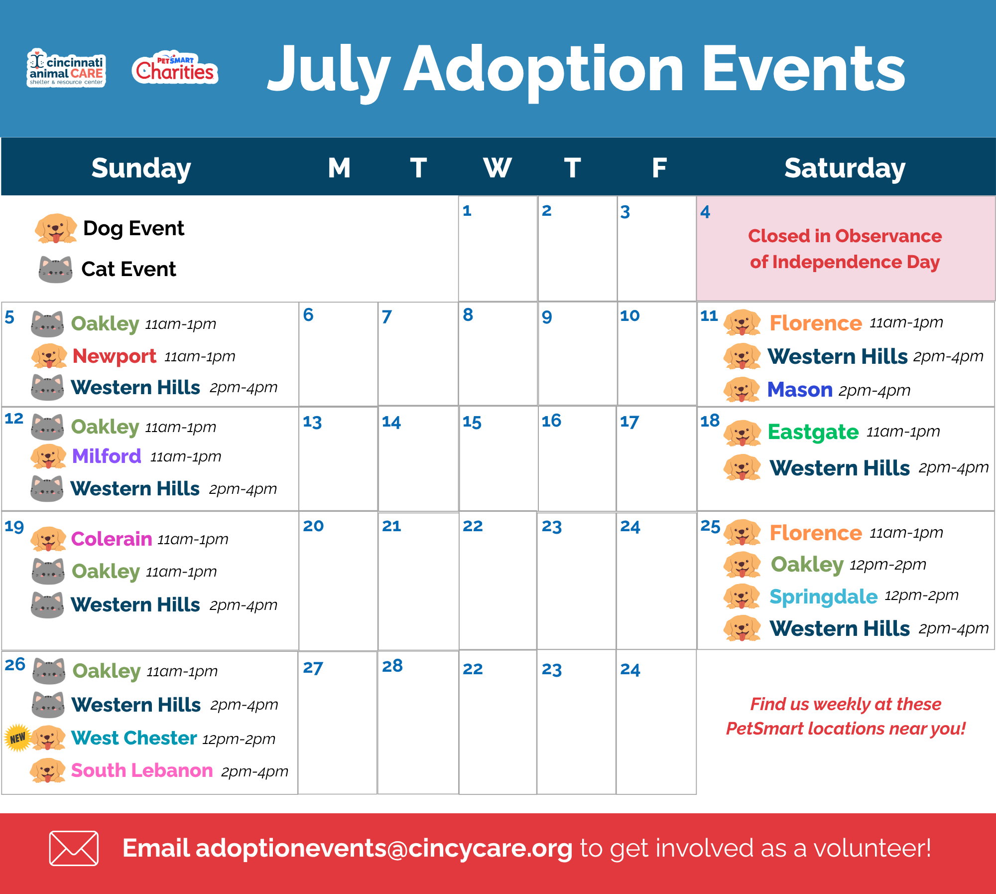 calendar of adoptions events at local petsmarts cincinanti animal care