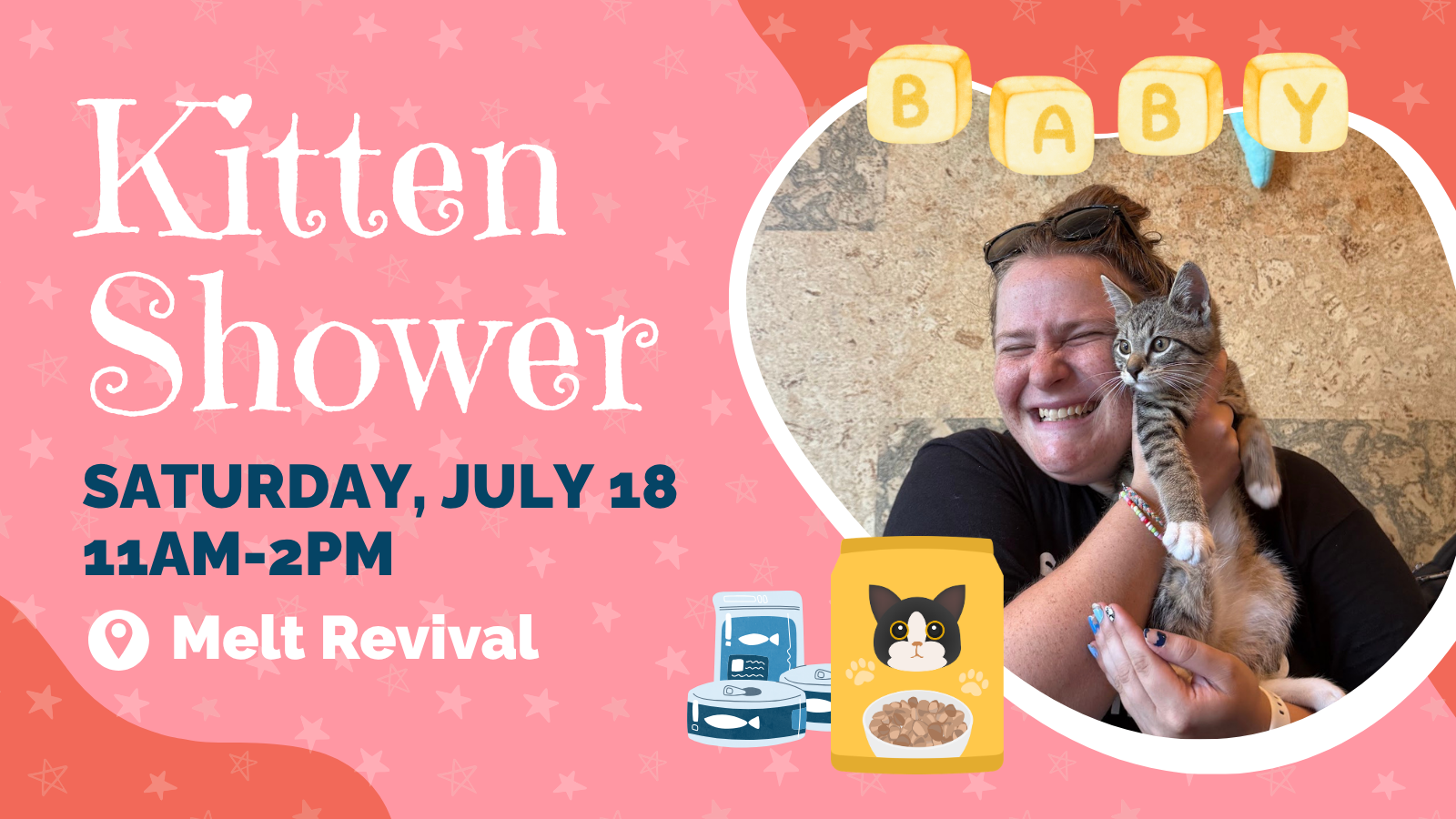 even graphic for kitten shower at melt revival in northside on july 28 2026